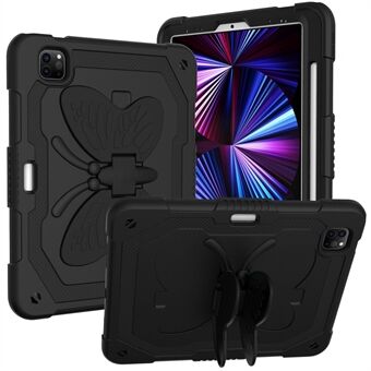 För iPad Pro  (2021) / (2020) / (2018) / iPad Air (2022) / (2020) Butterfly Shape Kickstand Tablet Fodral Silikon + PC Stötsäkert skal med axelrem