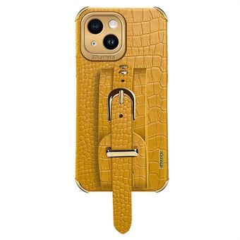 Anti-Drop telefonfodral för iPhone 14 Crocodile Texture Elektropleringstelefonfodral med handrem Stativ