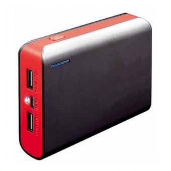 Powerbank 6000mAh Dual USB w / lampa - Röd