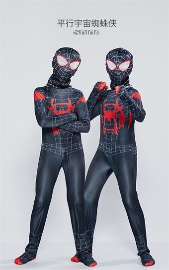 Spiderman Svart / Röd Tight Kostym - Barn - Inkl. Kostym + Mask - Small - 100-110 cm