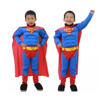 Superman Deluxe Kostym - Barn - Inkl. Ansiktsmask + Kostym + Kappa - Medium - 120-130 cm