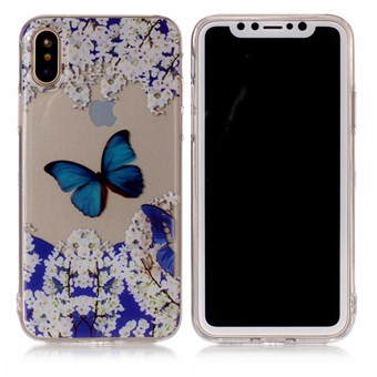 Fin designöverdrag i mjuk TPU-plast för iPhone X / iPhone Xs - Blue Butterfly