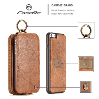 CaseMe Prime läderplånbok med magnetfodral för iPhone 6 / iPhone 6s. - Brun