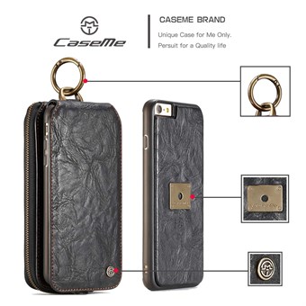 CaseMe Prime Läderplånbok med magnetfodral för iPhone 6 / iPhone 6s - Svart