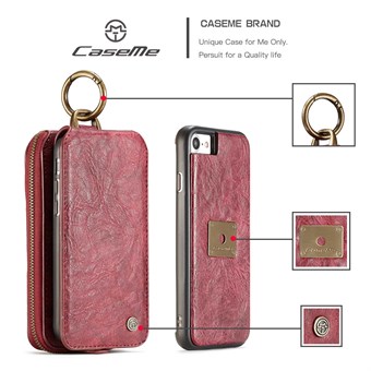 CaseMe Plånbok i mjukt läder med skal för iPhone 7 / iPhone 8 / iPhone SE 2020/2022 - Röd