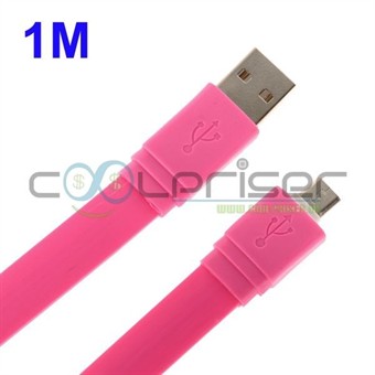 Platt 1 meter mikro-USB-kabel (magenta)