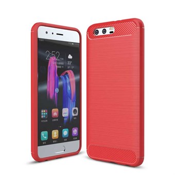 Fame Brushed Cover i mjuk TPU och kolfiber för Huawei Honor 9 - Röd