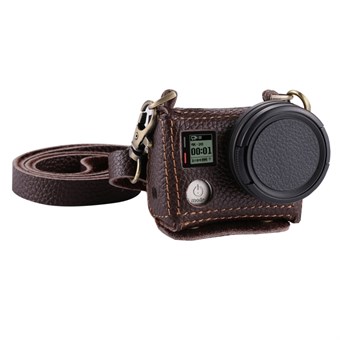 PULUZ®-väska i läder med 40,5 mm UV-lins för GoPro HERO4 - Brun