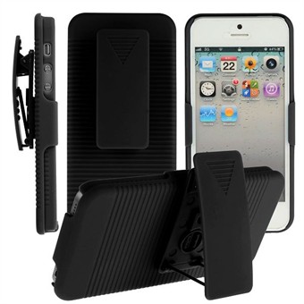 IPhone 5 / iPhone 5S / iPhone SE 2013 heltäckande skal med bältesklämma (svart)