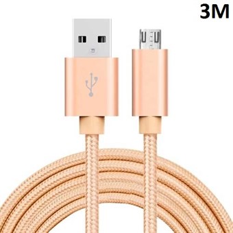 Kvalitet Nylon Micro USB Kabel Guld - 3 meter