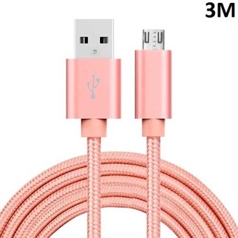 Kvalitet Nylon Micro USB Kabel Rose Gold - 3 meter