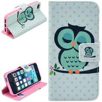 Stand Card Plånboksfodral iPhone 5 / iPhone 5S / iPhone SE 2013 - Owl Veggie