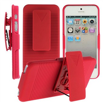 IPhone 5 / iPhone 5S / iPhone SE 2013 heltäckande skal med bältesklämma (röd)