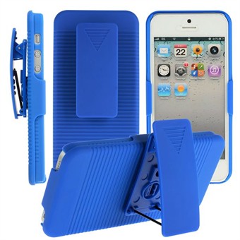 IPhone 5 / iPhone 5S / iPhone SE 2013 heltäckande skal med bältesklämma (blå)