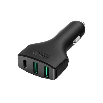 AUKEY CC-Y3 Billaddare 3-port med USB Type C och Quick Charge 3.0