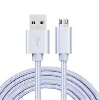 Kvalitet Nylon Micro USB Kabel Silver - 3 meter