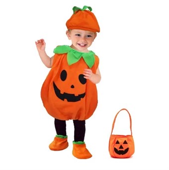 Halloweenkostym för barn - Pumpatema - Inklusive hatt och väska - 140 cm - X-Large