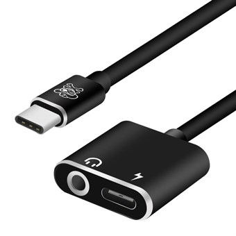 HAT Prince USB Type-C till 3,5 mm Jack Aux Audio + Type-C hona laddningsportkabel Adapter - Svart