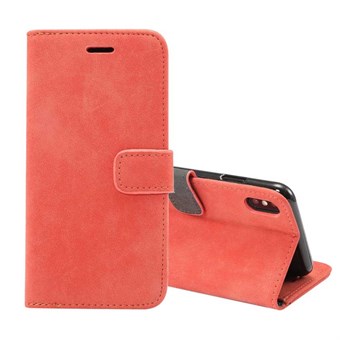 Läderfodral i mocka letar efter iPhone XS Max - med korthållare - röd