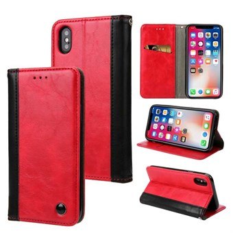 Rustik läderfodral till iPhone XS Max med korthållare - röd
