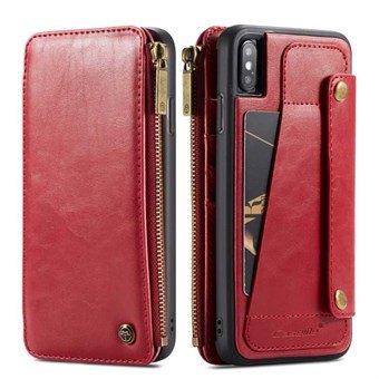Multifunktionell CaseMe läderplånbok för iPhone XS Max - Röd