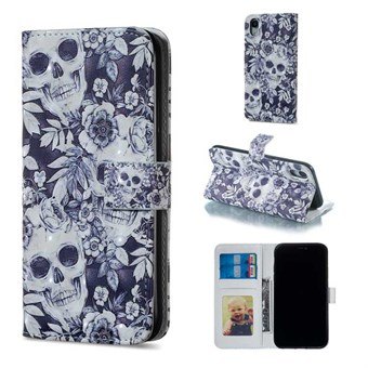 Fint Card Wallet-fodral iPhone XR - Skull & Flower