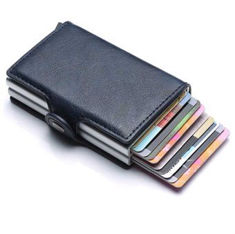 ISafe 2.0 dubbel läderkorthållare för kreditkort - Marinblå