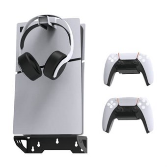 Väggmonteringshållare för Sony PS5 / Slim Konsolställ med Kontrollhake, Headsethake