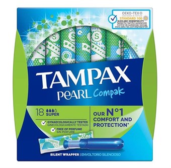 Tampax Pearl Compak Supertamponger - 18 st.