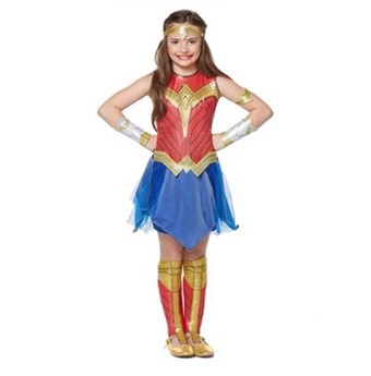 Wonder Woman Kostym - Barn - Inkl. Arm- & Bendelar - Medium - 115-125 cm
