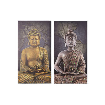 Tavla DKD Home Decor Kanvas Trä MDF Buddha (2 pcs) (40 x 1.8 x 80 cm)