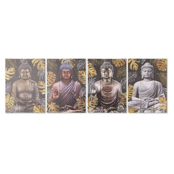 Tavla DKD Home Decor Kanvas Trä MDF Buddha (4 pcs) (50 x 1.8 x 70 cm)