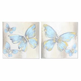 Tavla DKD Home Decor Fjärilar (50 x 2,5 x 50 cm) (2 antal)