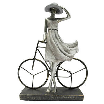 Prydnadsfigur DKD Home Decor Kvinna Silvrig Cykel Metall Harts (27,5 x 9,5 x 34,5 cm)