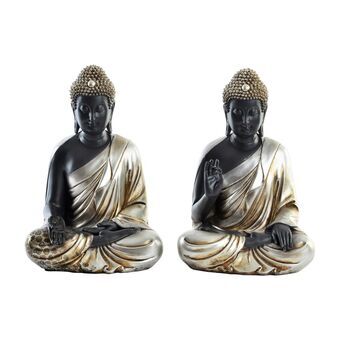 Prydnadsfigur DKD Home Decor Silvrig Svart Buddha Harts Orientalisk (20,5 x 16,5 x 30 cm) (2 antal)