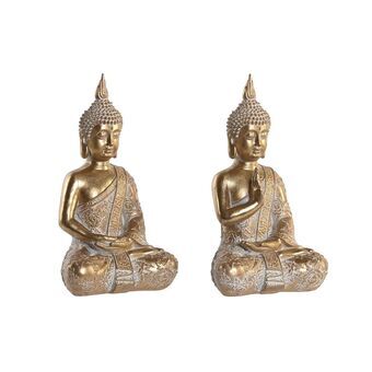 Prydnadsfigur DKD Home Decor Gyllene Buddha Harts Orientalisk (13,4 x 10,3 x 24,3 cm) (2 antal)