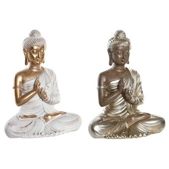 Prydnadsfigur DKD Home Decor Silvrig Gyllene Buddha Harts Orientalisk (20 x 12,3 x 25,5 cm) (2 antal)