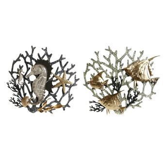 Väggdekoration Home ESPRIT Gyllene Silvrig Korall Medelhavs 49,5 x 5 x 48,3 cm (2 antal)
