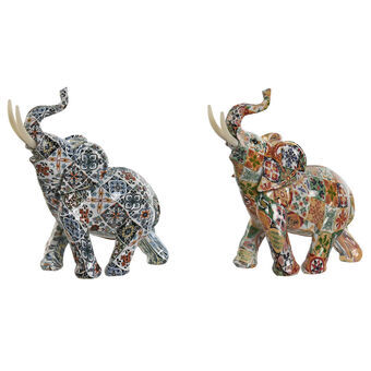 Prydnadsfigur Home ESPRIT Multicolour Elefant Medelhavs 16 x 7 x 17 cm (2 antal)