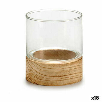 Ljusstakar Brun Transparent Trä Glas 10 x 11,1 x 10 cm (18 antal)