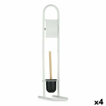 Toalettpappershållare med toalettborste 16 x 28,5 x 80,8 cm Metall Vit Plast Bambu (4 antal)