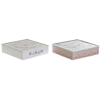 Box för infusioner DKD Home Decor Metal Crystal Wood MDF (2 st) (24 x 24 x 6,5 cm)