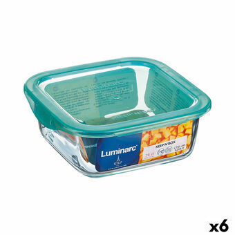 Fyrkantig matlåda med lock Luminarc Keep\'n Lagon 10 x 5,4 cm Turkos 380 ml Dvobarvna Glas (6 antal)