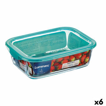 Rektangulär matlåda med lock Luminarc Keep\'n Lagon 12 x 8,5 x 5,4 cm Turkos 380 ml Glas (6 antal)