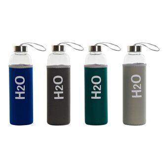 Glasflaska med överdrag i neopren DKD Home Decor H2O Aluminium (600 ml) (4 pcs)