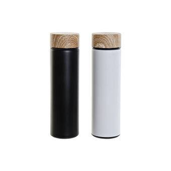Termisk flaska i rostfritt stål DKD Home Decor Filter Svart Vit Bambu (550 ml) (2 antal)