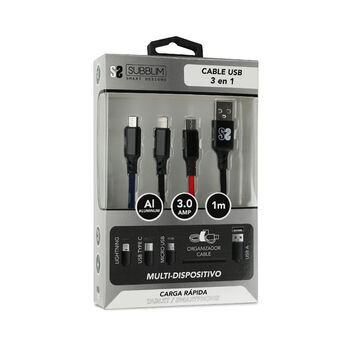 Kabel Micro USB Subblim Premium 3in1 Svart 1 m