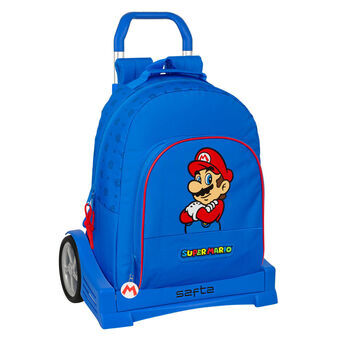 Skolväska med hjul Super Mario Play Blå Röd 32 x 42 x 15 cm