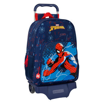 Skolväska med hjul Spider-Man Neon Marinblå 33 x 42 x 14 cm