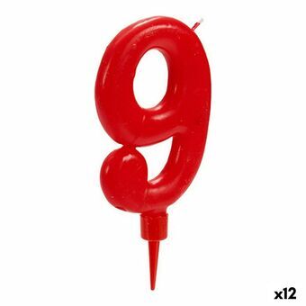 Ljus Röd Födelsedag Siffror 9 (12 antal)